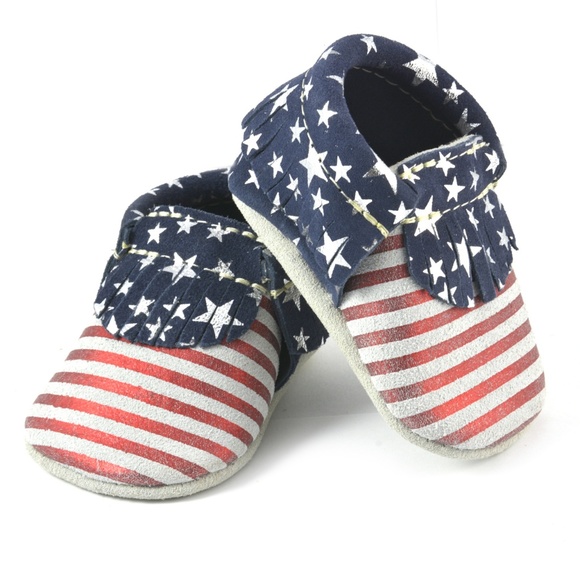 first steps baby leather moccasin in American Flag design